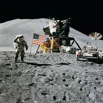 Astronaut Saluting American Flag on Lunar Surface