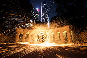 Long Exposure Spark Photography in Hong Kong City Center