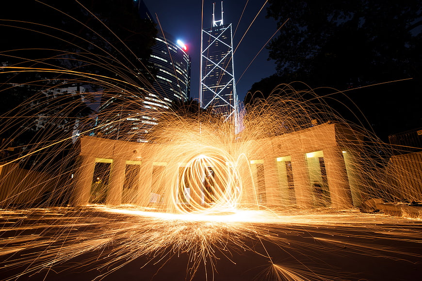 Long Exposure Spark Photography in Hong Kong City Center