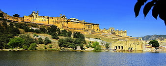 Amber Fort Jaipur India Panoramic View Over Lake Maota