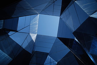 Abstract Blue Geometric Glass Architecture Reflection