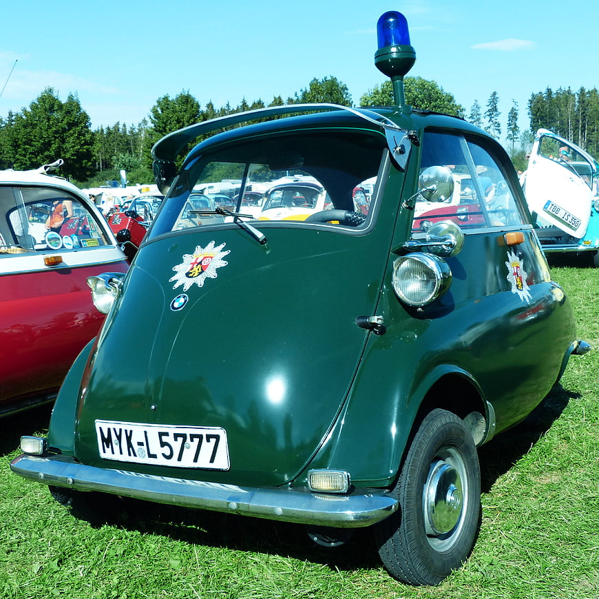 Vintage Green BMW Isetta Police Car At Outdoor Car Show