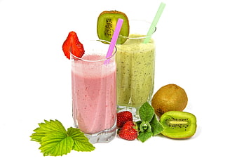 Fresh Strawberry and Kiwi Smoothies Isolated on White Background