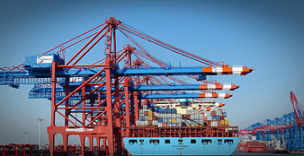 Container Ship Loading at Hamburg Harbor Port Terminal