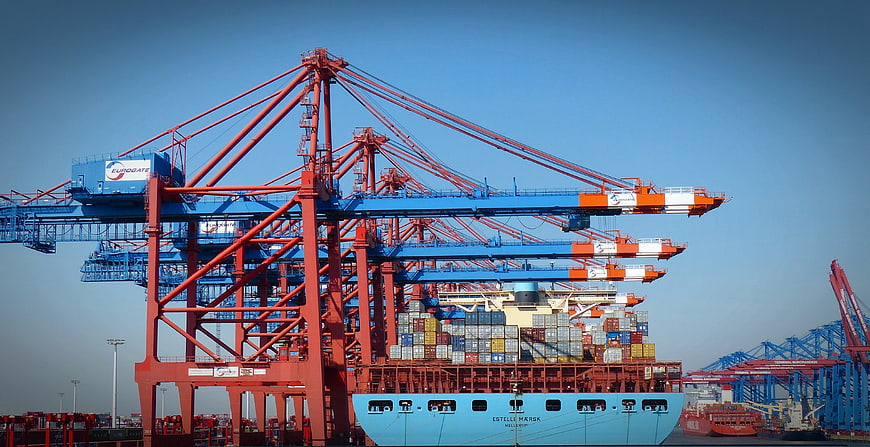 Container Ship Loading at Hamburg Harbor Port Terminal