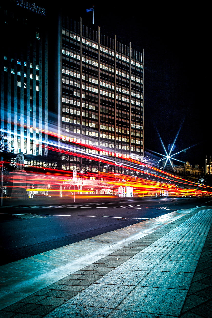 Long Exposure Night Cityscape with Traffic Light Trails