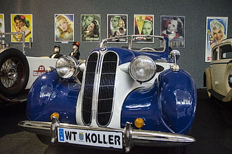 Classic Blue BMW 327 Cabriolet in Museum Exhibition
