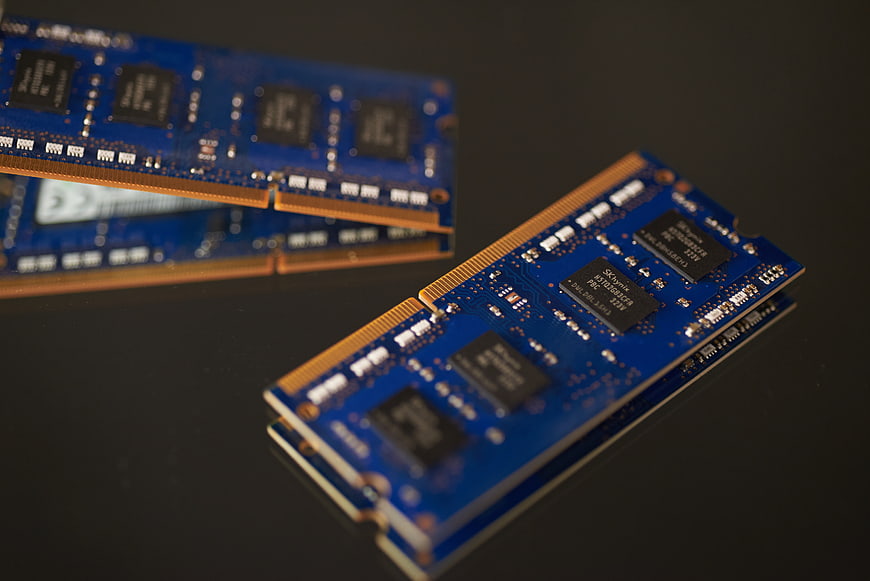 Blue Computer RAM Memory Modules on Black Surface