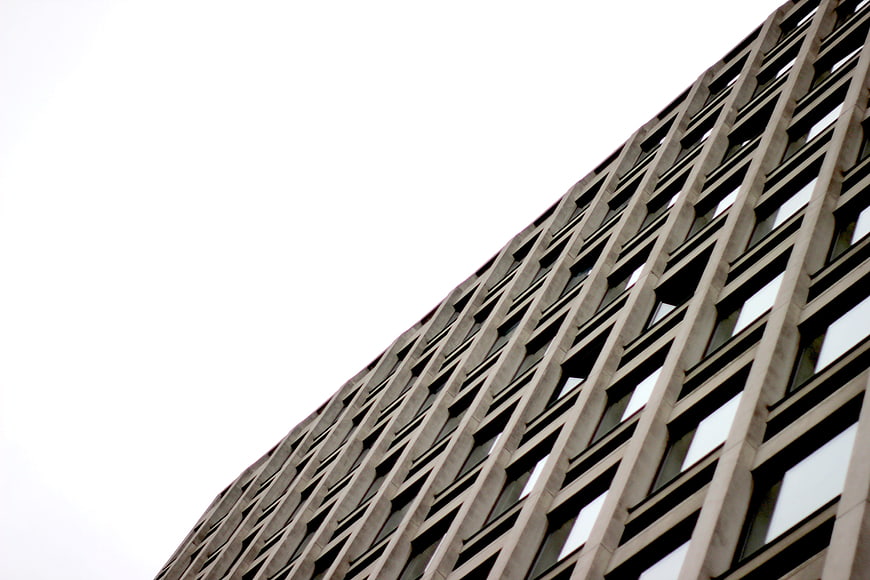Low angle view of modern office building facade