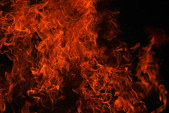 Vibrant orange flames burning intensely against a solid black background
