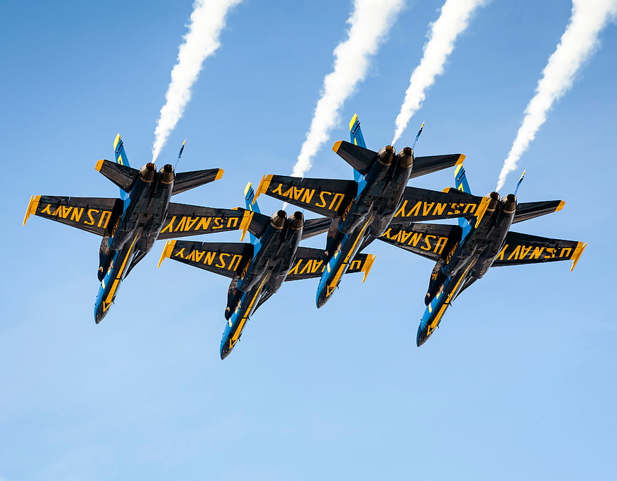 Blue Angels Jet Formation Flying in Blue Sky