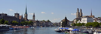 Zurich City Skyline with Limmat River and Churches