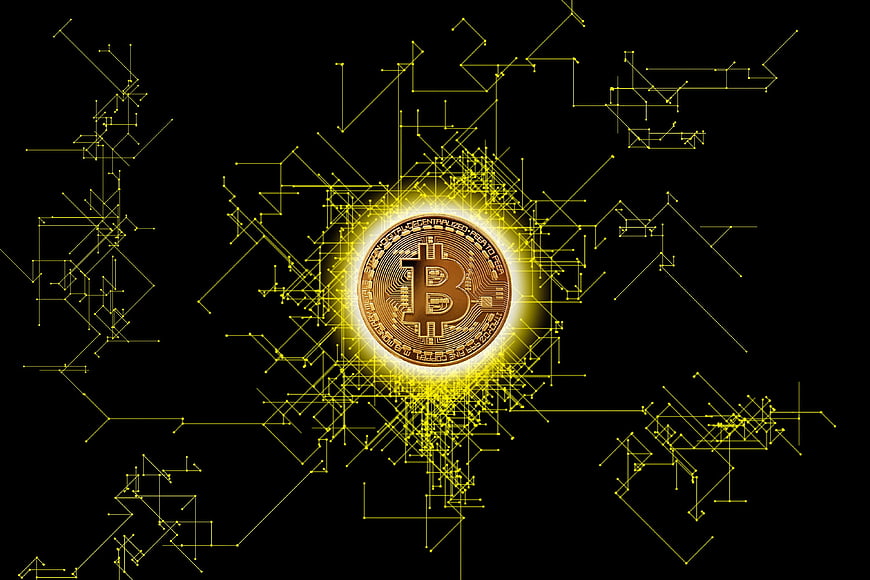 Bitcoin Coin With Digital Circuit Network On Black Background