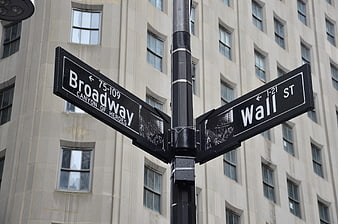 Broadway and Wall Street signs in New York City