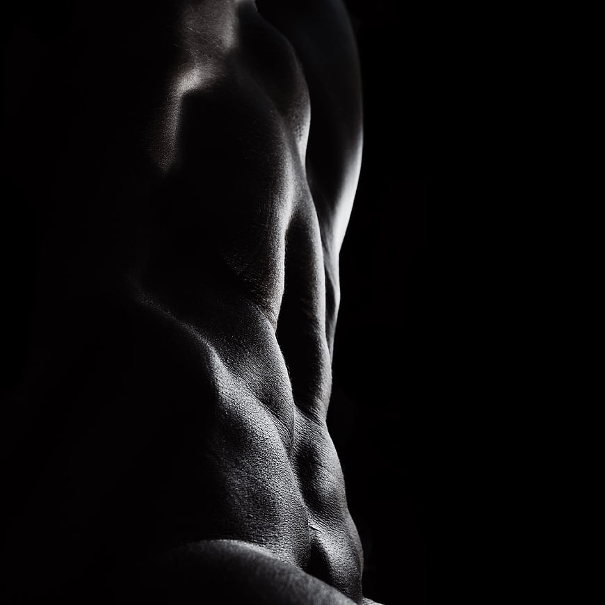 Dramatic Black and White Close Up of Female Abdominal Muscles