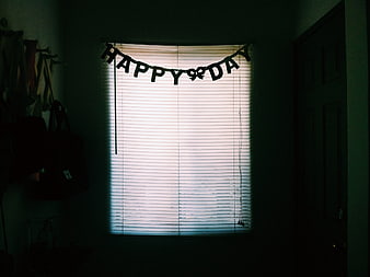 Happy Birthday Banner Silhouette on Window Blinds