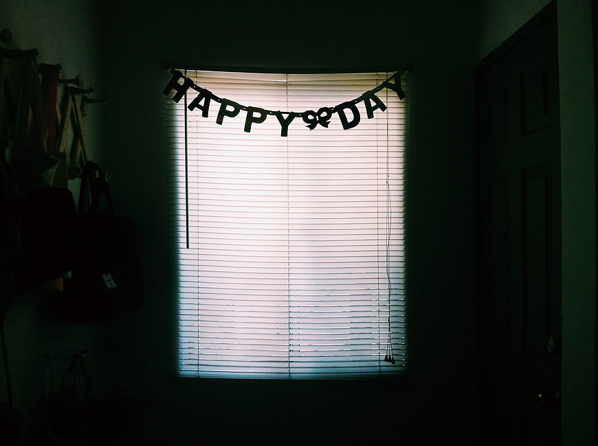Happy Birthday Banner Silhouette on Window Blinds