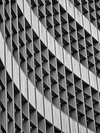 Black and White Modern Building Facade with Geometric Pattern