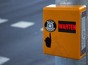 Orange Pedestrian Crossing Signal with Wait Display