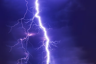 Dramatic Purple Lightning Strike in Dark Stormy Sky