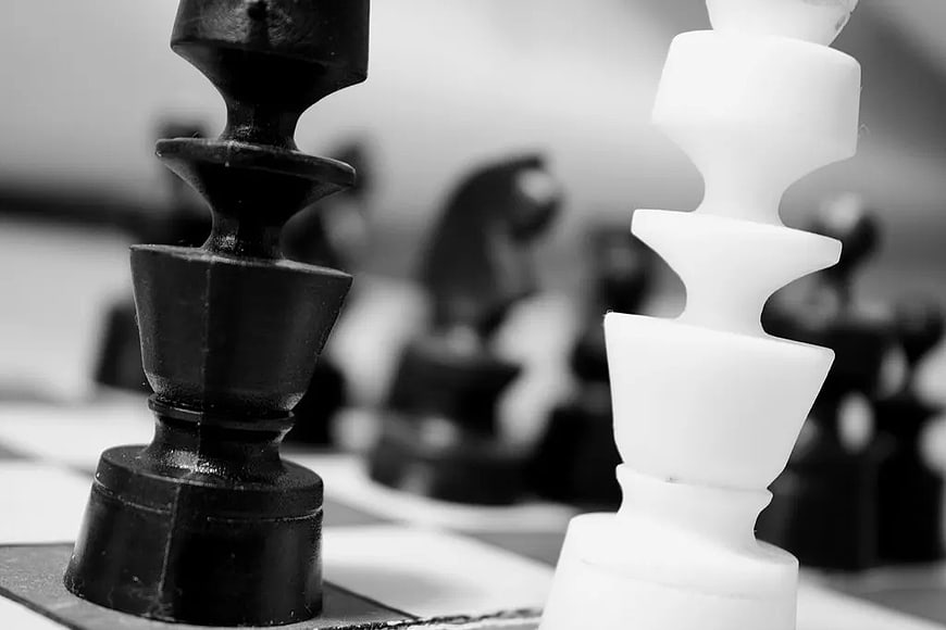 Black and White Chess Pawns Close-Up