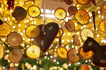 Dried Orange Slices and Gingerbread Heart Christmas Market Decoration
