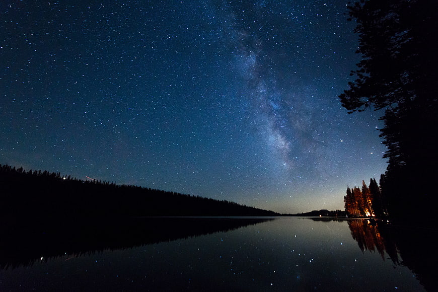 Milky Way Galaxy Reflection Over Calm Lake at Night