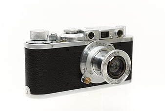 Vintage Leica Camera with Elmar Lens on White Background