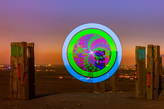 Colorful Light Painting Circle on Halde Haniel at Sunset