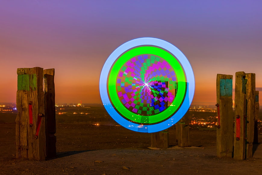 Colorful Light Painting Circle on Halde Haniel at Sunset