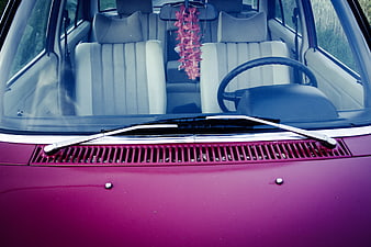 Vintage Pink Car Interior with Flower Air Freshener