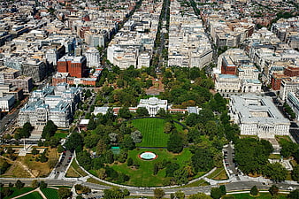 Aerial View of the White House and Washington DC Cityscape