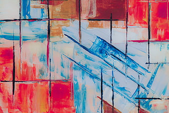 Abstract Color Field Painting with Blue and Red Brushstrokes
