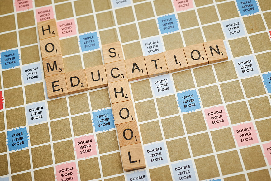 Home Education School Scrabble Tiles on Game Board