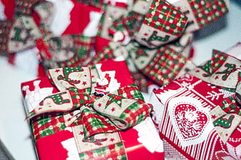 Festive Christmas Gifts Wrapped in Red and Green Paper