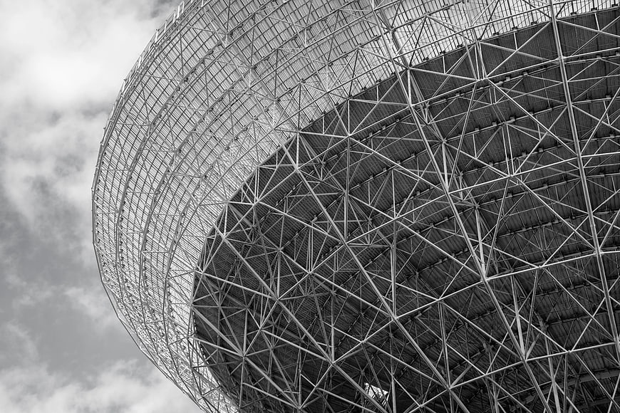 Low Angle View of Radio Telescope Dish Structure