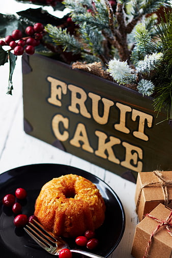 Mini Fruit Cake with Cranberries and Christmas Decor