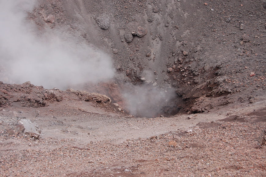 Steam rising from volcanic crater in Sicily