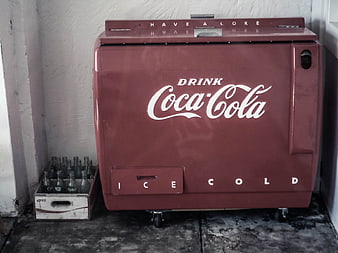 Vintage Red Coca-Cola Cooler with Glass Bottles