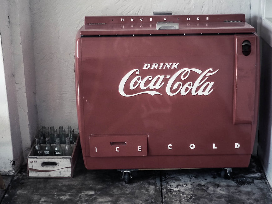 Vintage Red Coca-Cola Cooler with Glass Bottles
