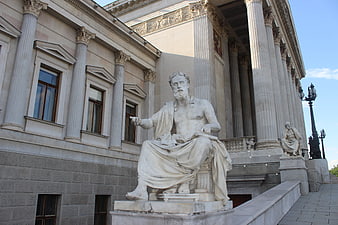 Marble Statue of Zeus in Front of Austrian Parliament Building
