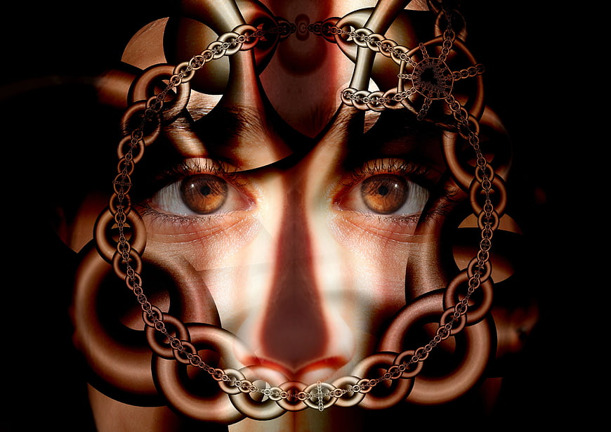 Abstract Mental Illness Concept with Chains and Eyes