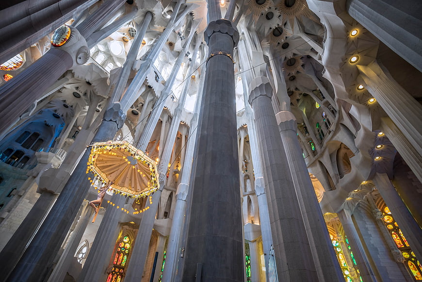 Interior of La Sagrada Familia Cathedral in Barcelona
