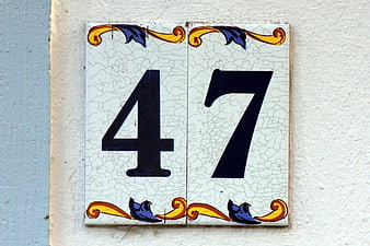 Vintage Ceramic House Number 47 Tile With Ornate Floral Details
