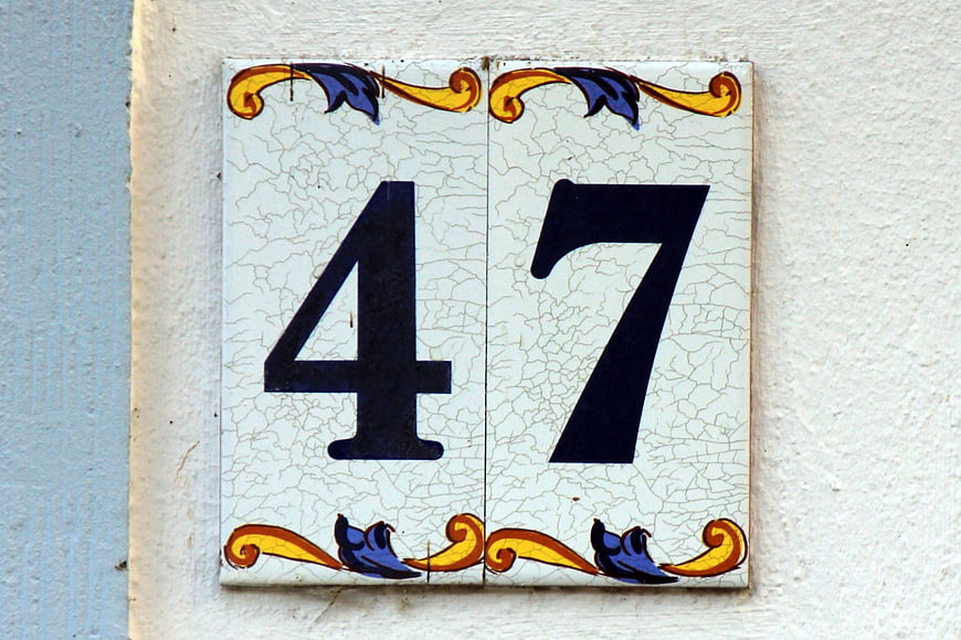 Vintage Ceramic House Number 47 Tile With Ornate Floral Details