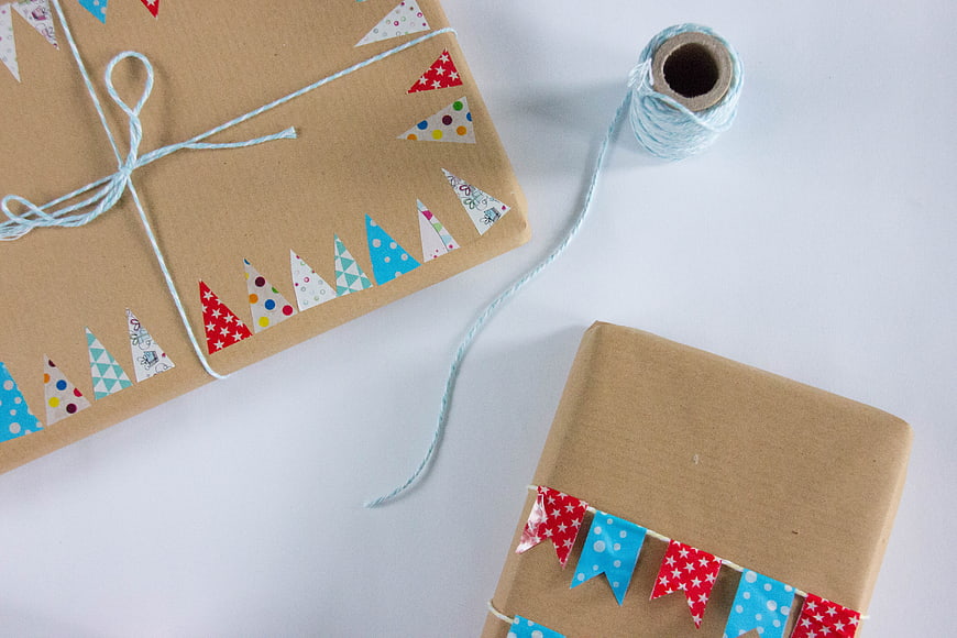 Creative Gift Wrapping With Kraft Paper, Bunting Tape, And Twine