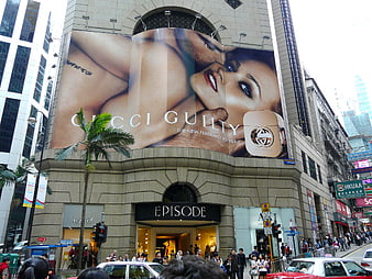 Gucci Guilty billboard on busy Hong Kong street