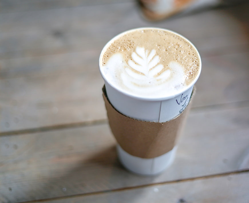 Top View of Latte Art in Paper Coffee Cup