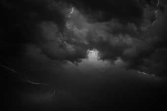 Dramatic Black and White Lightning Storm in Dark Clouds