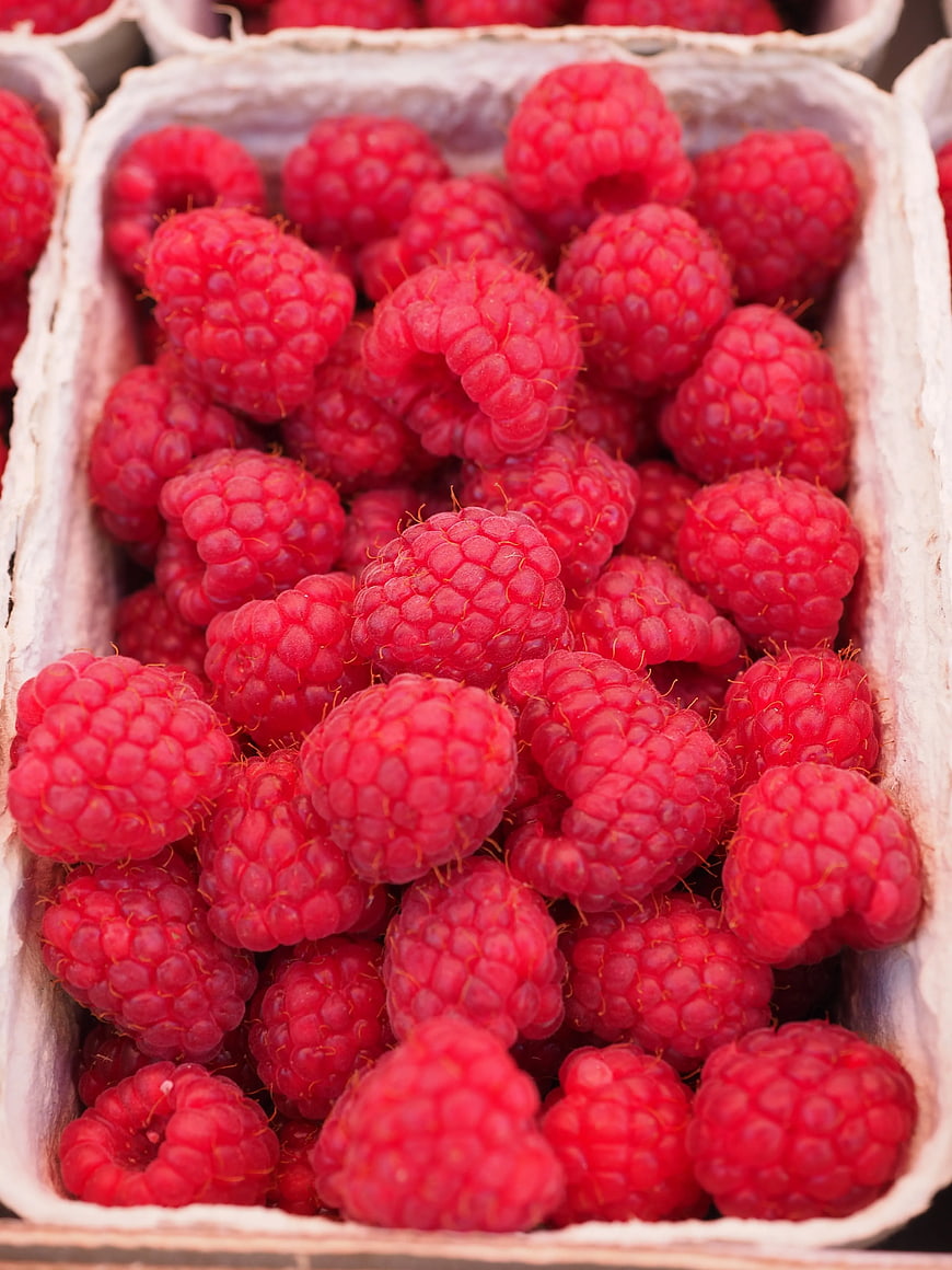Fresh Red Raspberries in White Container